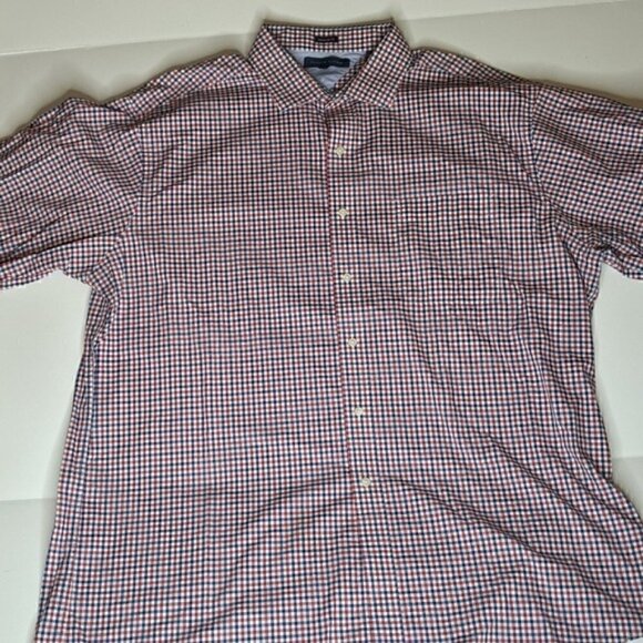 Tommy Hilfiger Men Regular Fit Stretch Dress Shirt SZ 18 34-35 CHECKER BLUE RED - Picture 5 of 10